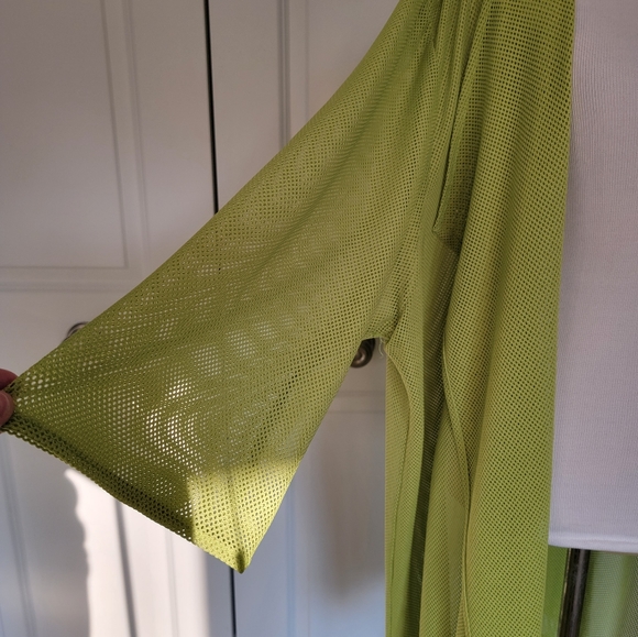 NWT - Plus Size Caroline Rose Lime Green Mesh Open Front Cardigan - 3X - Picture 4 of 6